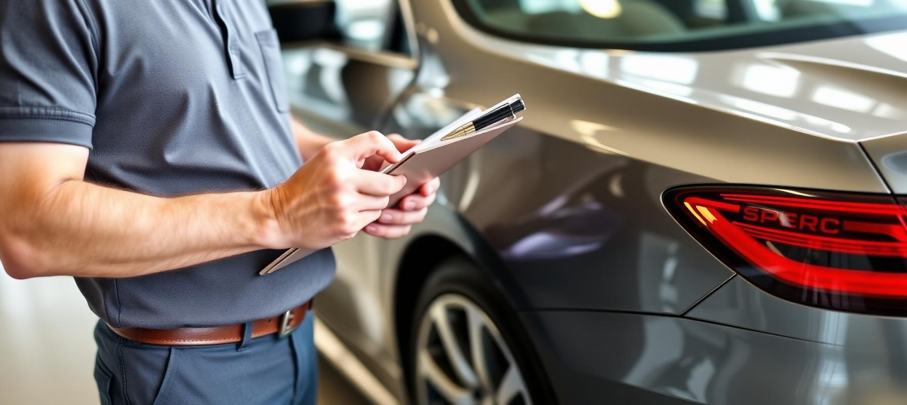 Appraiser inspecting a repaired luxury car for diminished value